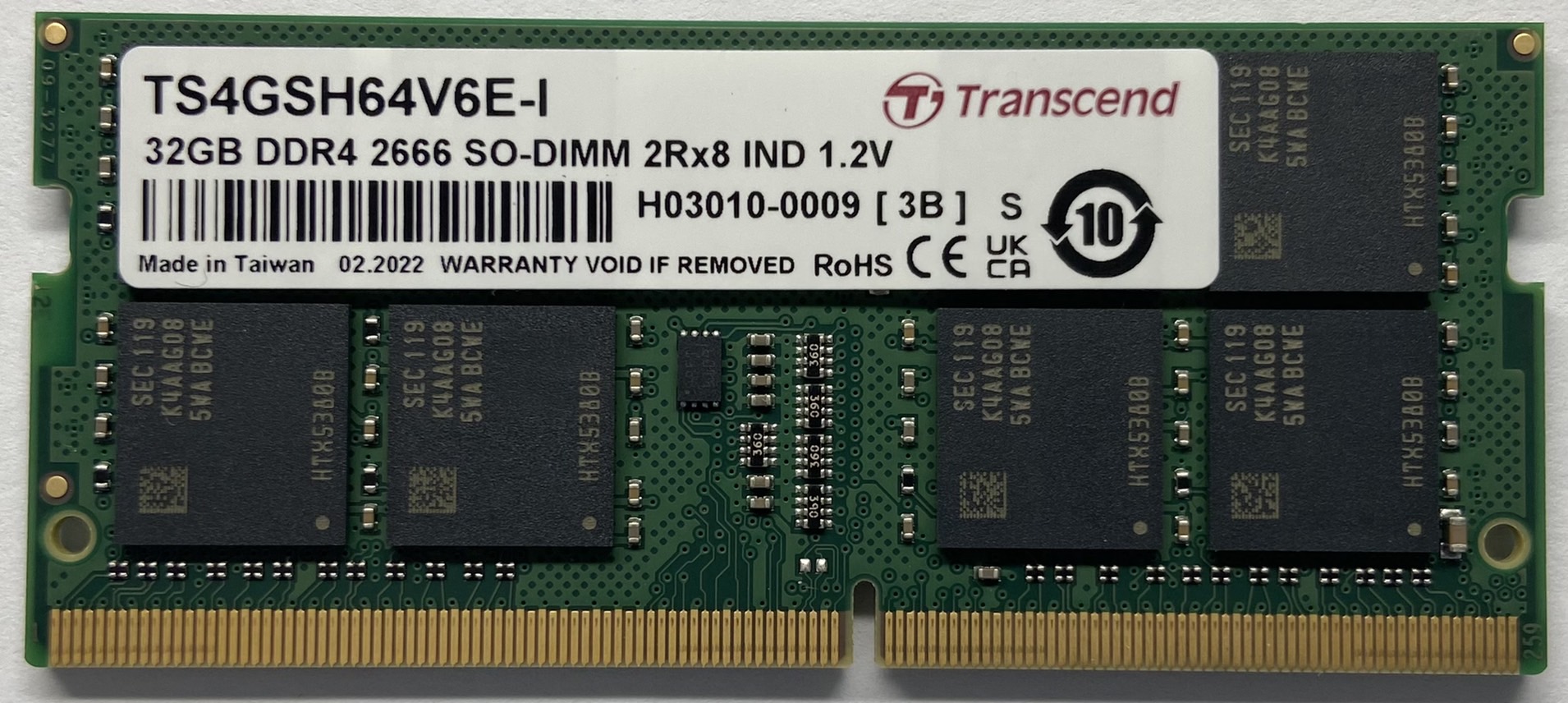 Transcend 32 GB DDR4 RAM 2666 Mbit/s, SODIMM, 1.2V
