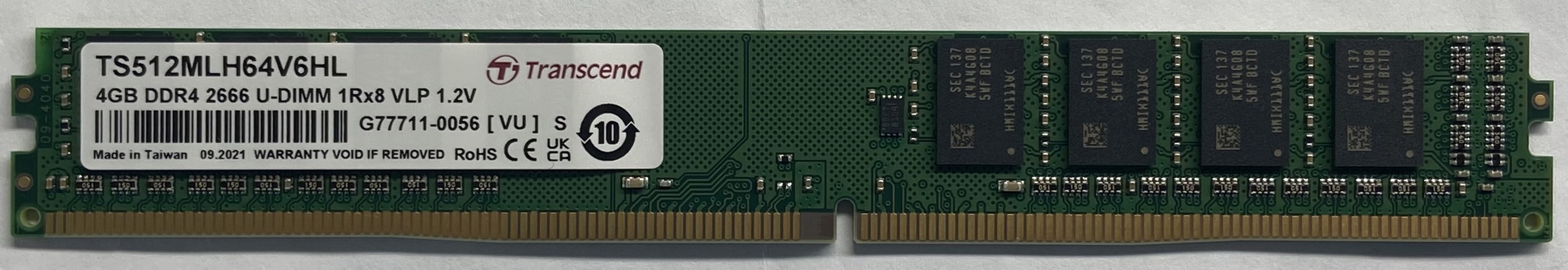 Transcend 4 GB DDR4 RAM 2666 Mbit/s, UDIMM, 1.2V