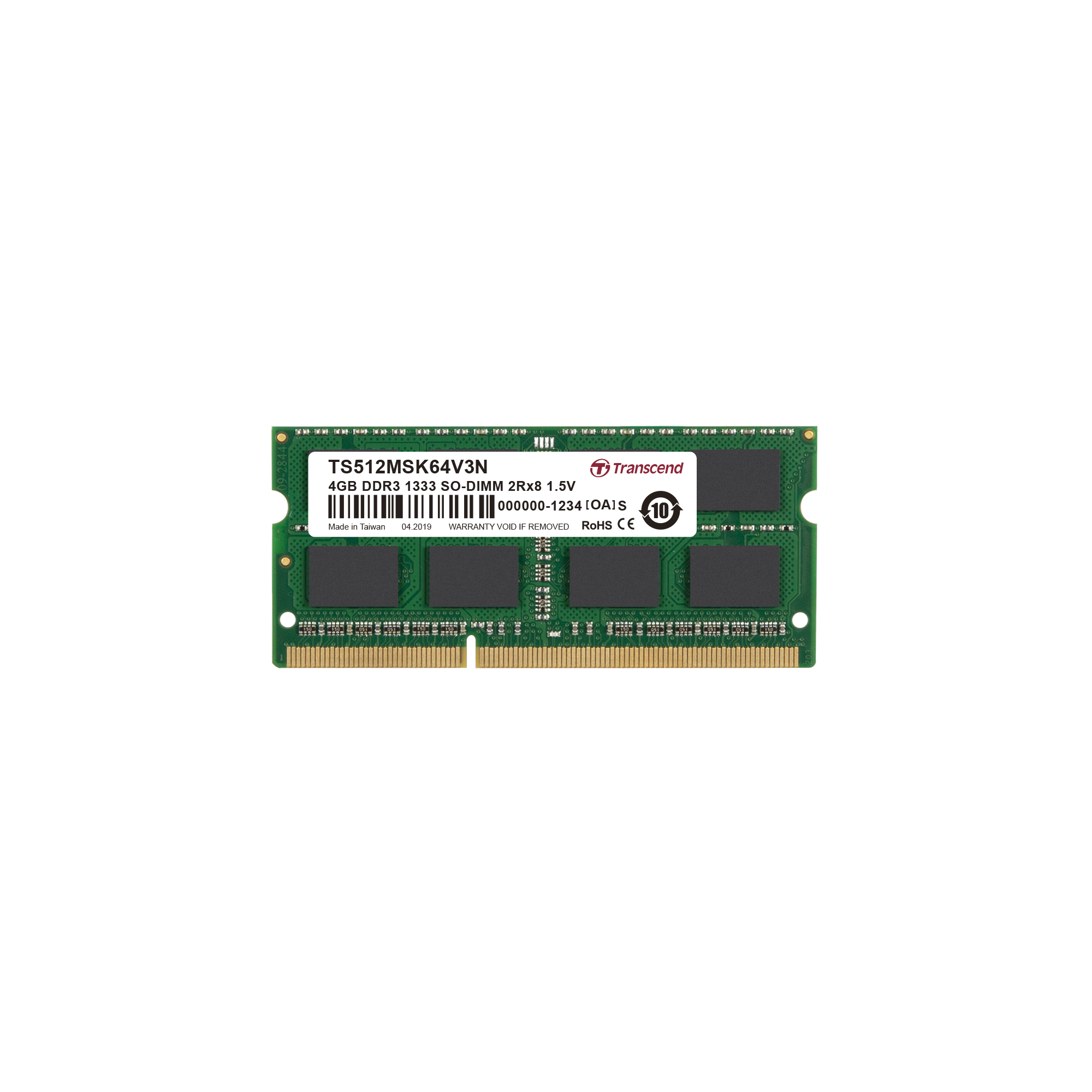 Transcend 4 GB DDR3 Desktop RAM 1333 Mbit/s, SODIMM, 1.5V