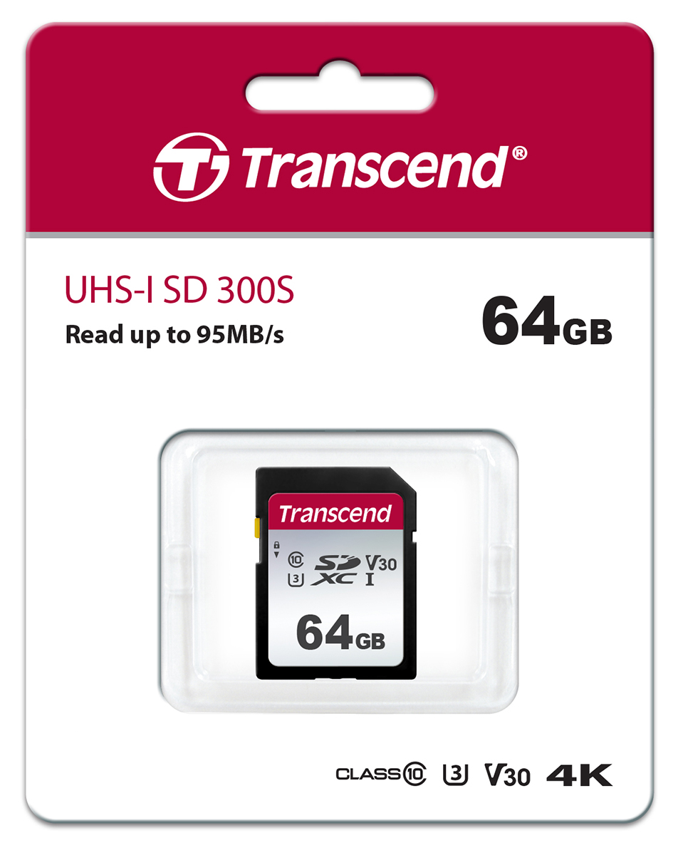 ts64gsdc300s Transcend 64 GB SDXC SD Card, Class 10, UHS I U3, UHS I U1