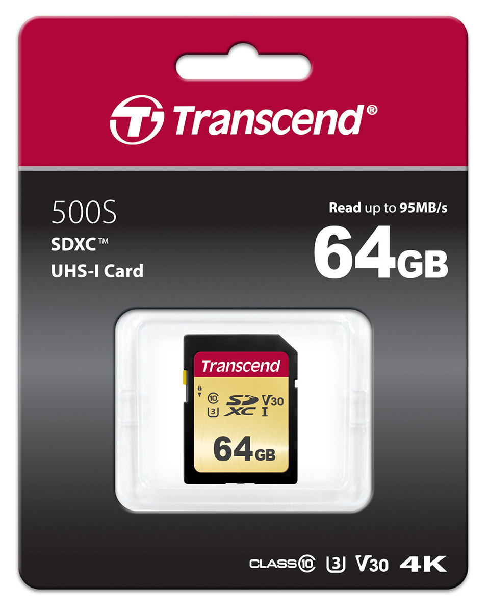 ts64gsdc500s Transcend 64 GB SDXC, SDHC SD Card, U3, Class 10