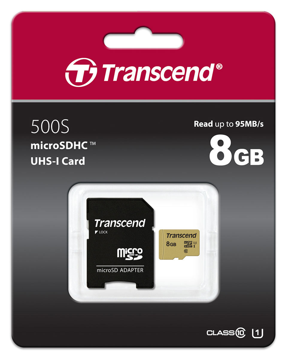 ts8gusd500s Transcend 8 GB MicroSDHC microSD, UHS I U3, UHS I U1, Class 10