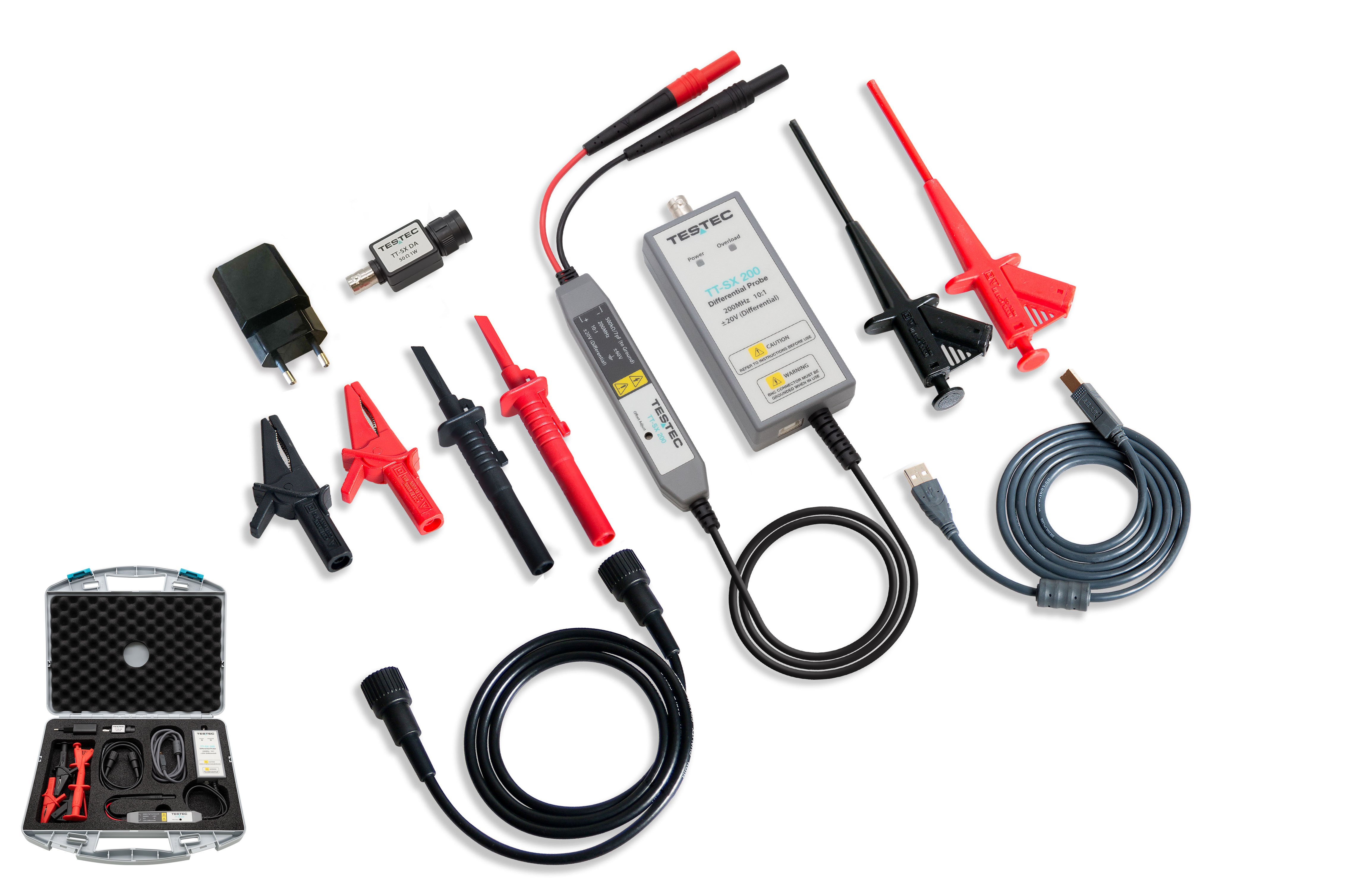 Testec TT-SX 200 Series Oscilloscope Probe, Differential Type, 200 MHz, 100:1, 10:1, BNC Female Connector
