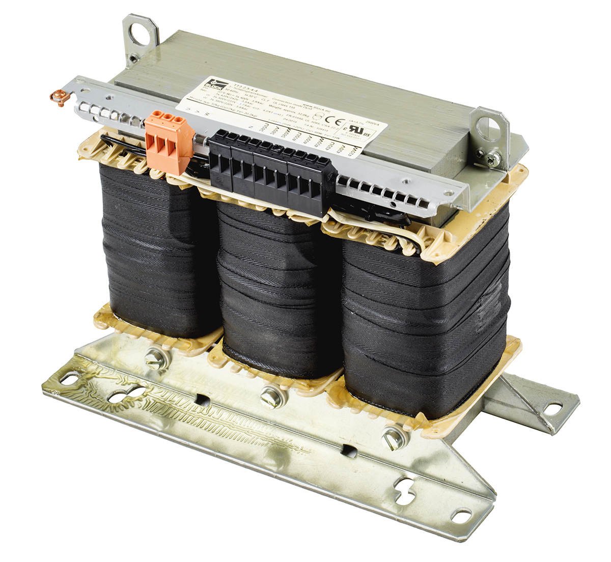 Block 2.5 kVA Chassis Mount Transformer, 3 x 400 V ac, CSA 22.2 No.66, UL 5085-1/-2, VDE 0570 Teil 2-4, IEC 61558-2-4,