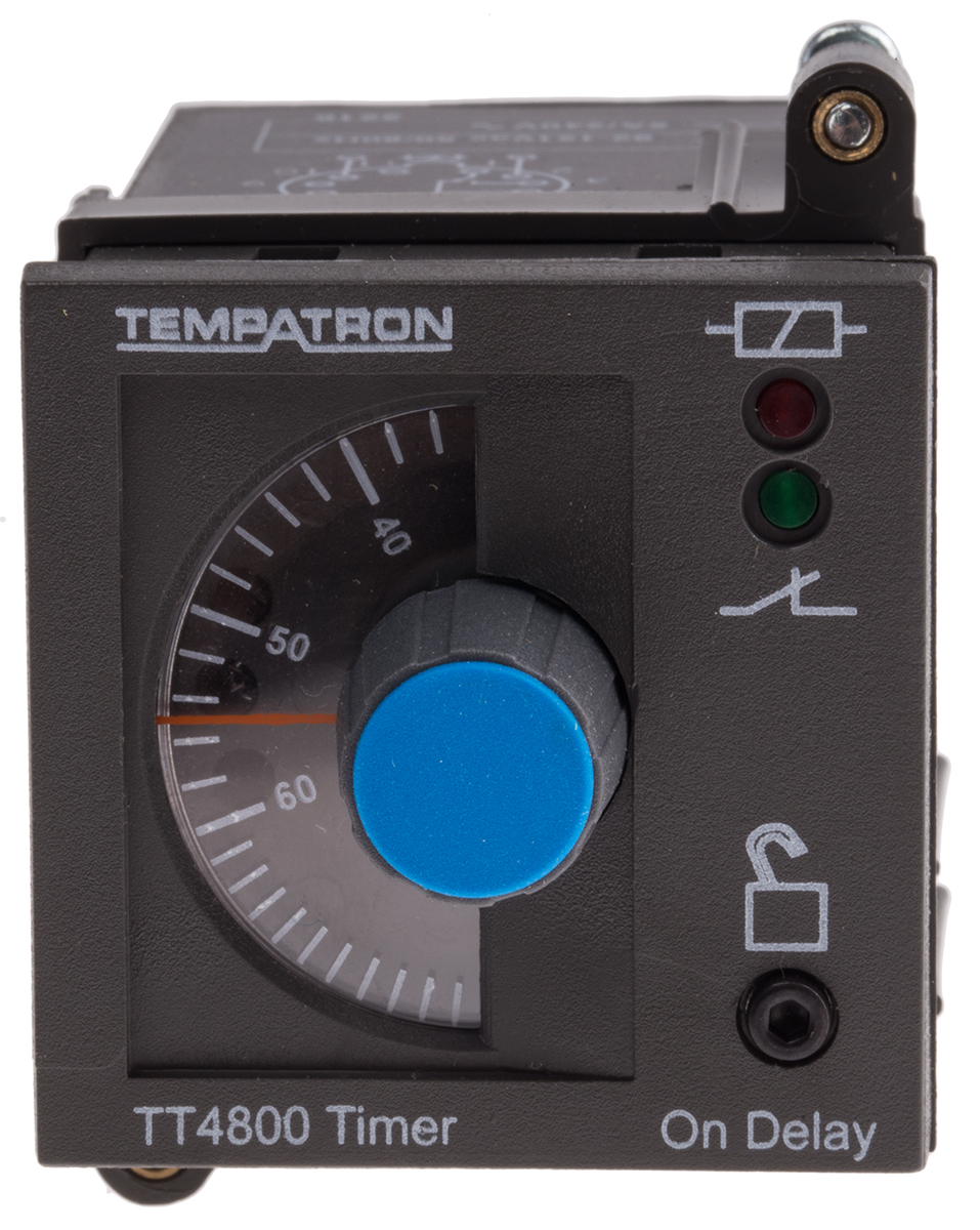 Tempatron TT4801 Series DIN Rail Timer Relay, 2-Contact 110V ac, 6 s to 6 h, 1-Function, DPDT Switch Configuration