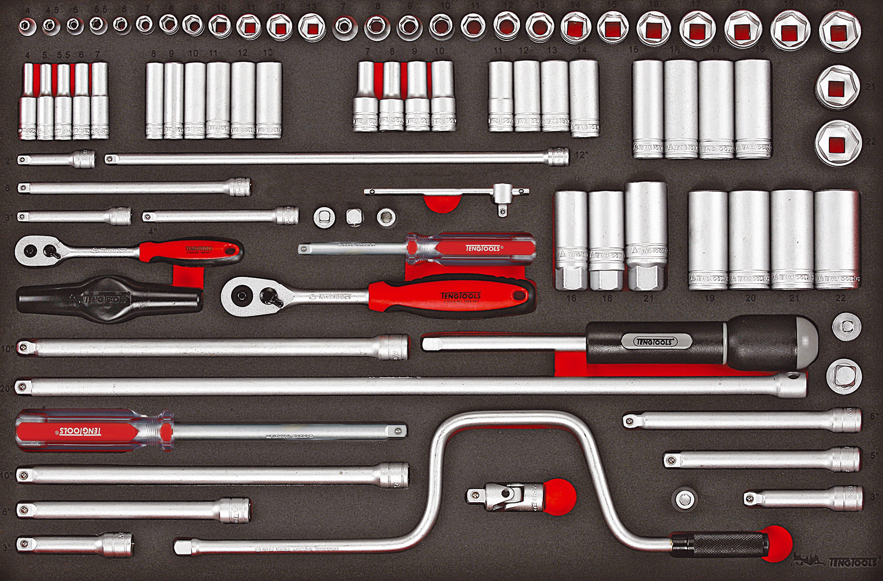 Teng Tools 86-Piece 1/4 in, 3/8 in Regular Socket Set