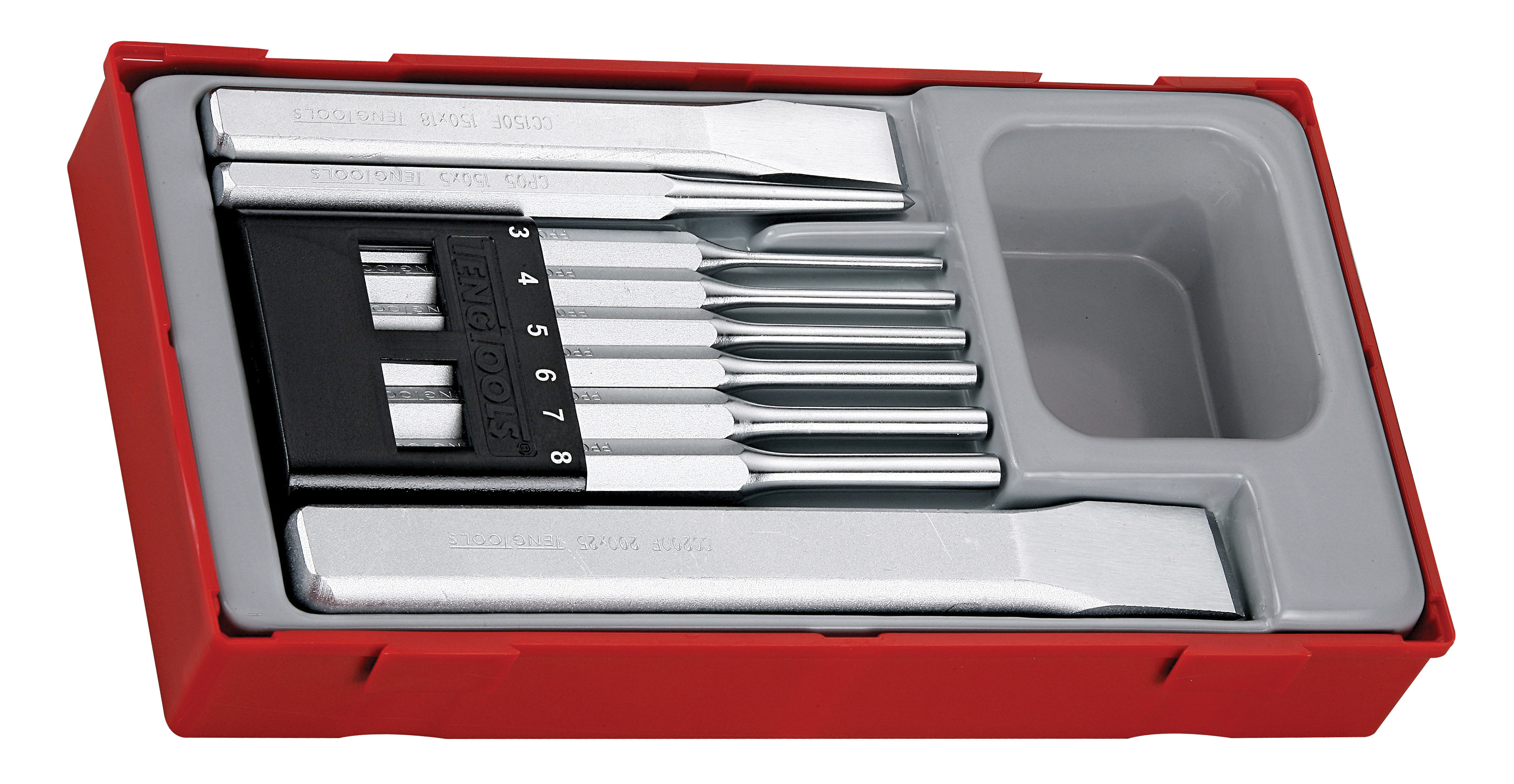 Teng Tools 9-Piece Punch Set, Parallel Pin Punch, 10mm, 19 mm, 25 mm Shank, 200 mm Overall