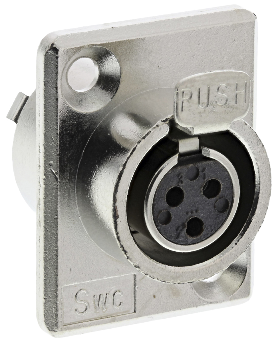 Switchcraft Panel XLR Connector, Straight, 125V Female, 3 Way, Silver Plating