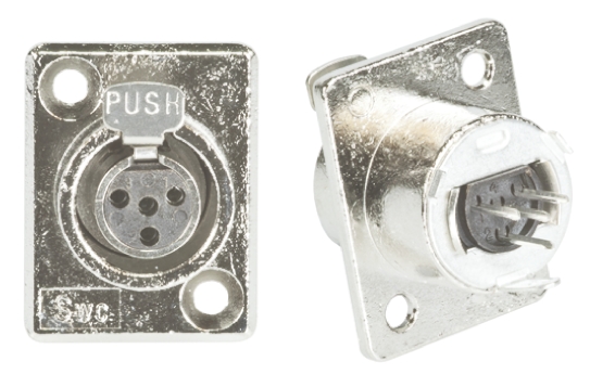 Switchcraft Panel XLR Connector, Straight, 125V Female, 4 Way, Silver Plating