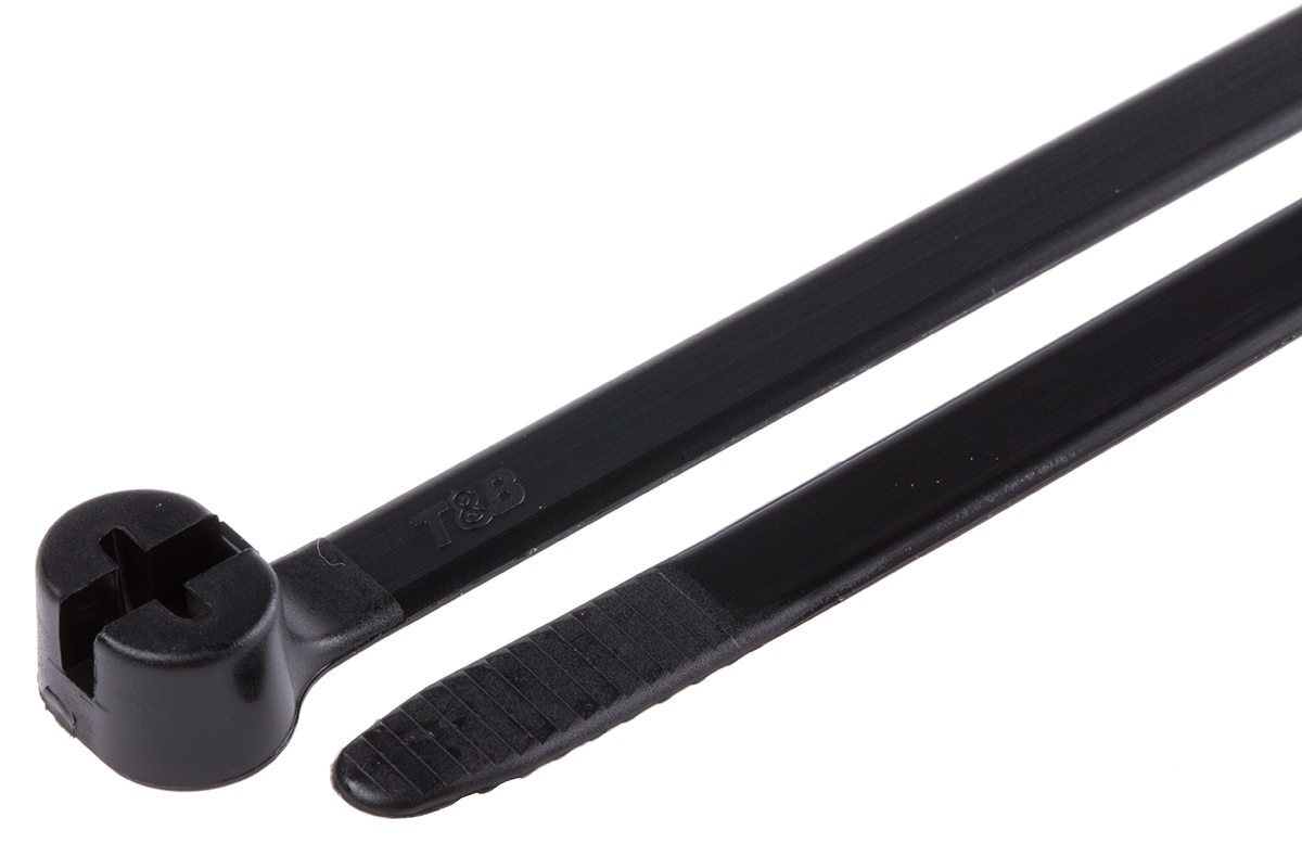Thomas & Betts Cable Tie, Non-Releasable, 203.2 mm x 7.6mm, Black Nylon 12