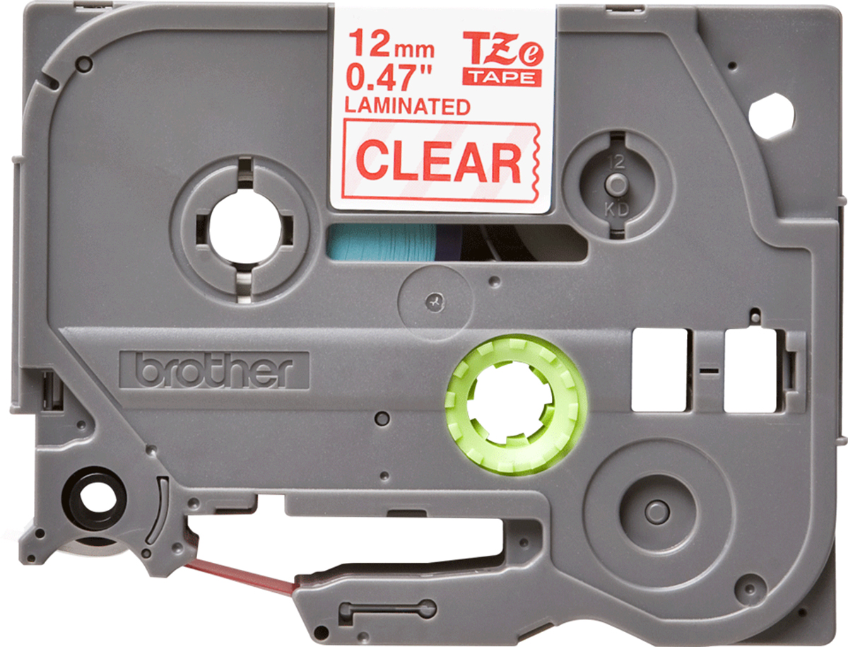 Brother Red on Clear Label Printer Tape, 8 m Length, 12 mm Width, 8 m Label Length