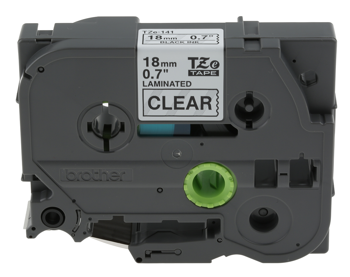 tze-141 Brother Black on Clear Label Printer Tape, 8 m Length, 18 mm Width, 8 m Label Length