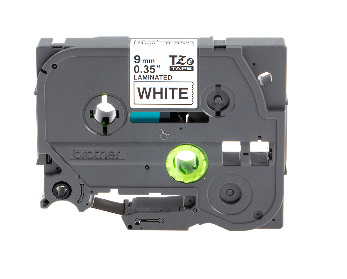 tze-221 Brother Black on White Label Printer Tape, 8 m Length, 9 mm Width