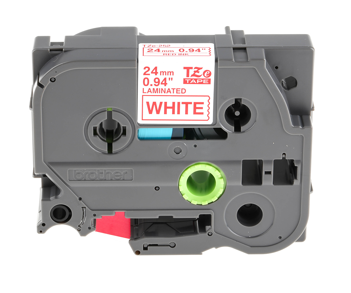 tze-252 Brother Red on White Label Printer Tape, 8 m Length, 24 mm Width