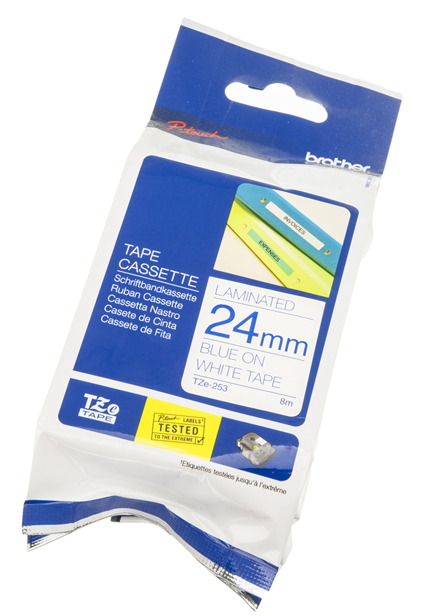 Brother Blue on White Label Printer Tape, 8 m Length, 24 mm Width, 8 m Label Length