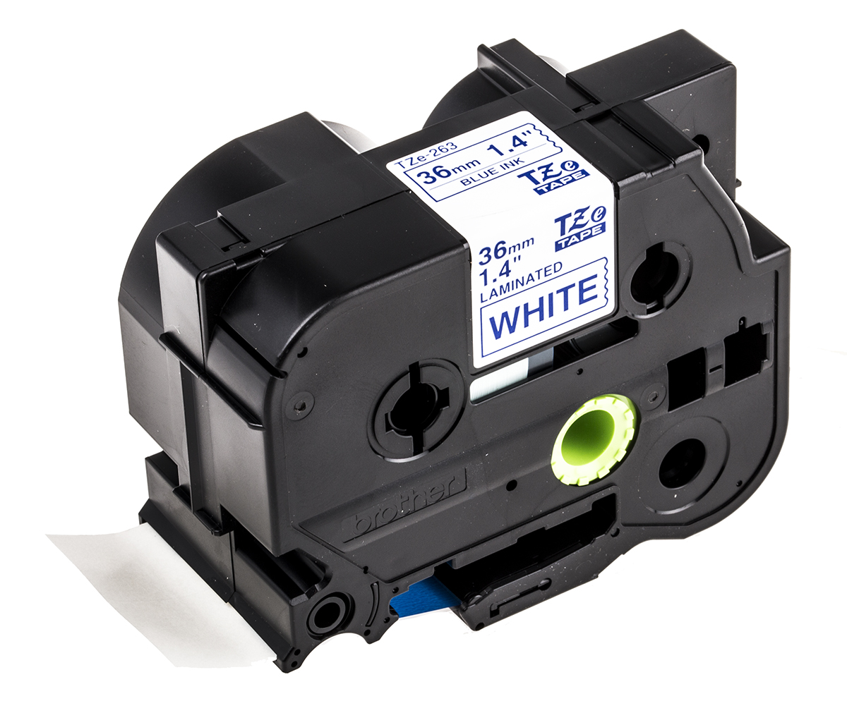 Brother Blue on White Label Printer Tape, 8 m Length, 36 mm Width, 8 m Label Length