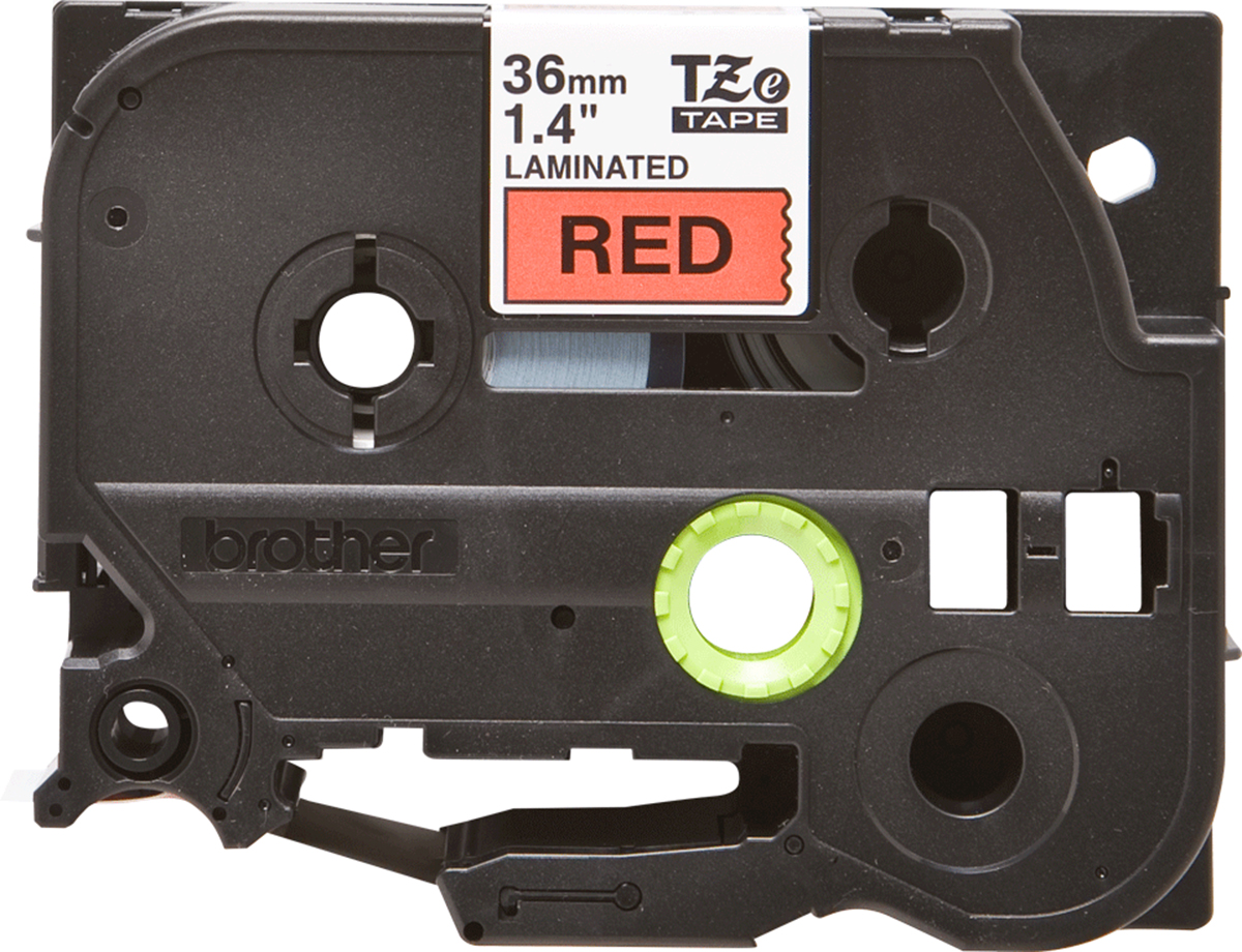Brother Black on Red Label Printer Tape, 8 m Length, 36 mm Width, 8 m Label Length