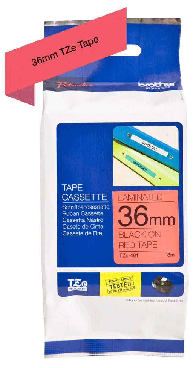 tze-461 Brother Black on Red Label Printer Tape, 8 m Length, 36 mm Width, 8 m Label Length