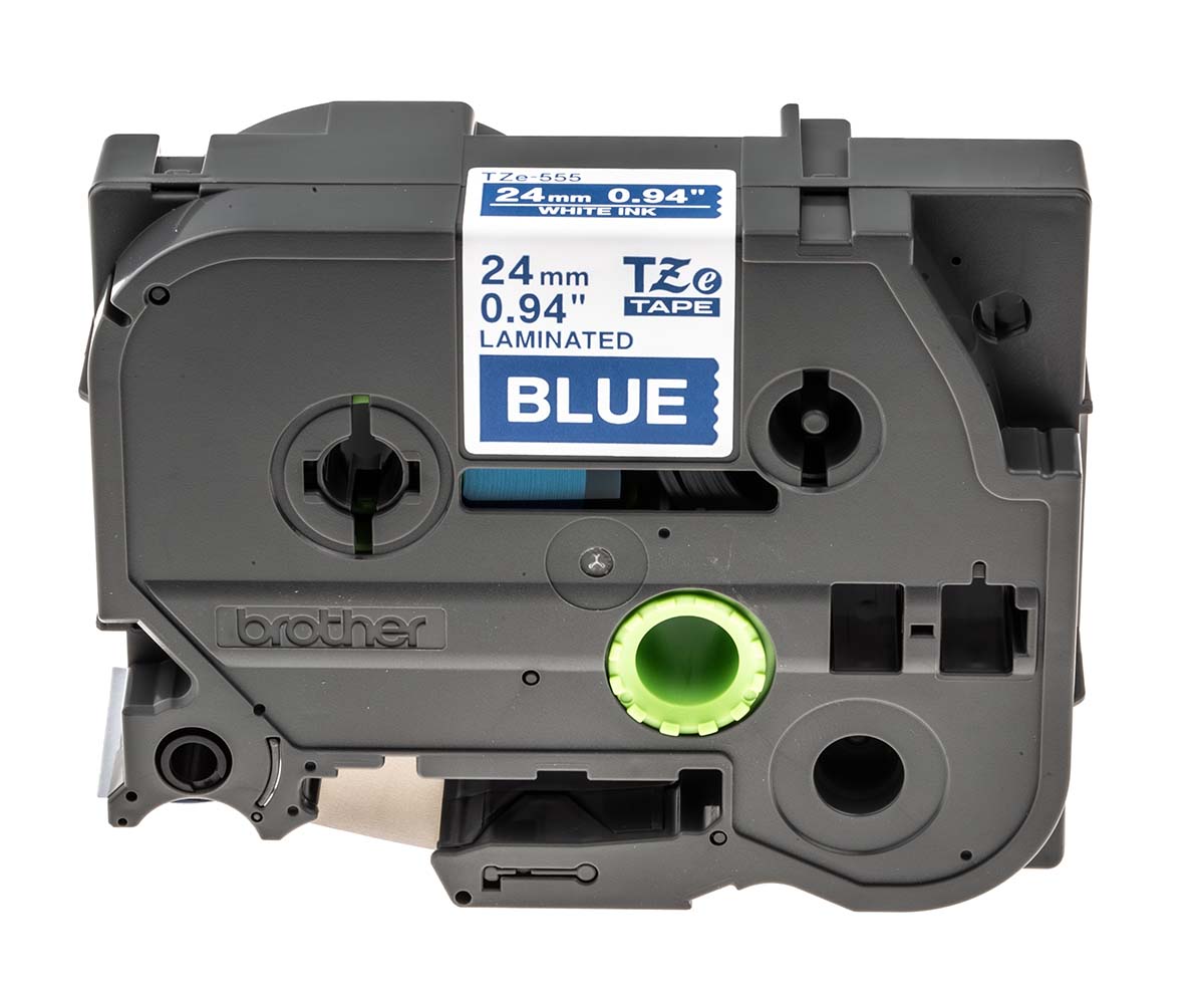 tze-555 Brother White on Blue Label Printer Tape, 8 m Length, 24 mm Width, 8 m Label Length