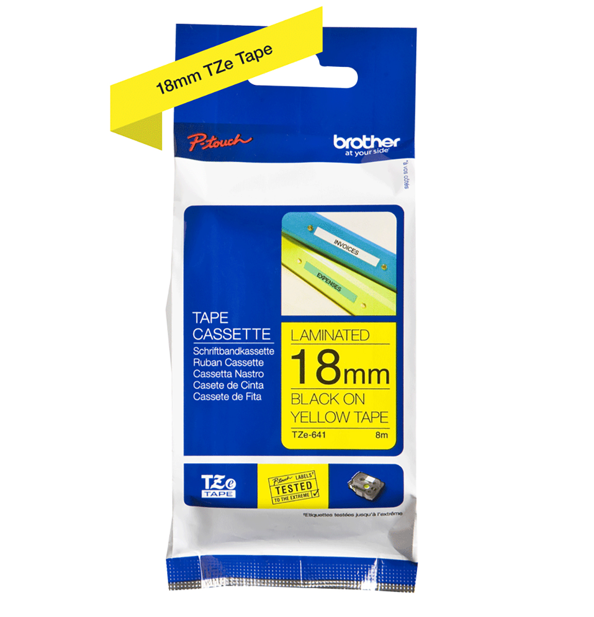 tze-641 Brother Black on Yellow Label Printer Tape, 8 m Length, 18 mm Width, 8 m Label Length