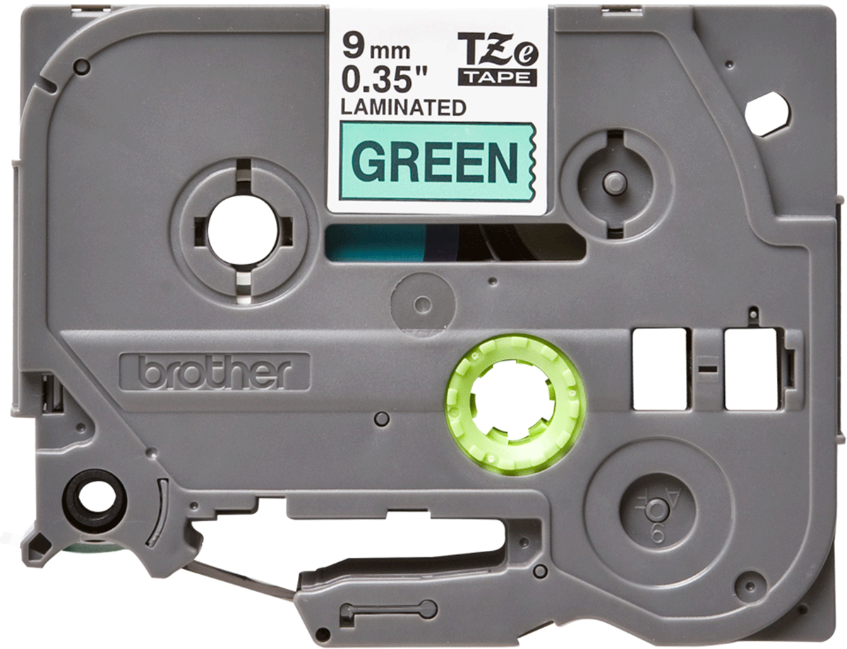 Brother Black on Green Label Printer Tape, 8 m Length, 9 mm Width, 8 m Label Length