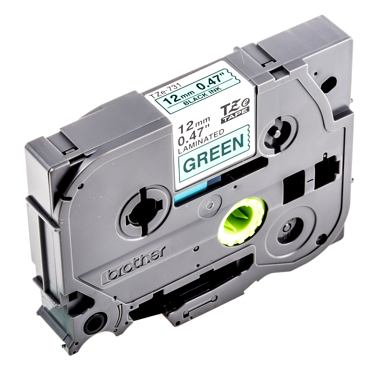 Brother Black on Green Label Printer Tape, 8 m Length, 12 mm Width, 8 m Label Length