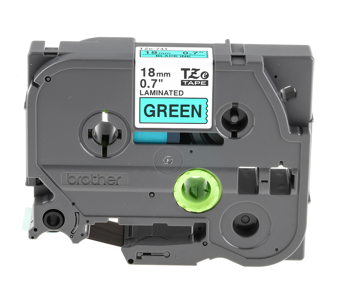 tze-741 Brother Black on Green Label Printer Tape, 8 m Length, 18 mm Width, 8 m Label Length