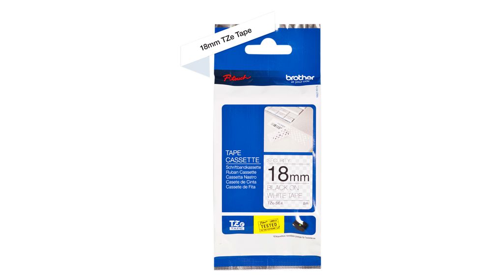 tze-se4 Brother Black on White Label Printer Tape, 8 m Length, 18 mm Width, 8 m Label Length, 18 mm Label Width