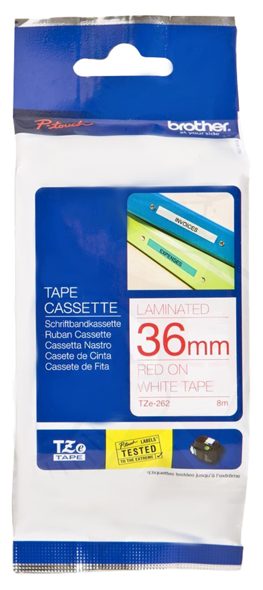 Brother Red on White Label Printer Tape, 8 m Length, 36 mm Width, 8 m Label Length