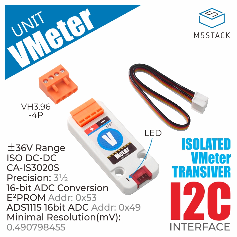 u087 M5Stack U087 Voltmeter Unit for use with M5StickC, M5StickV, M5 Core