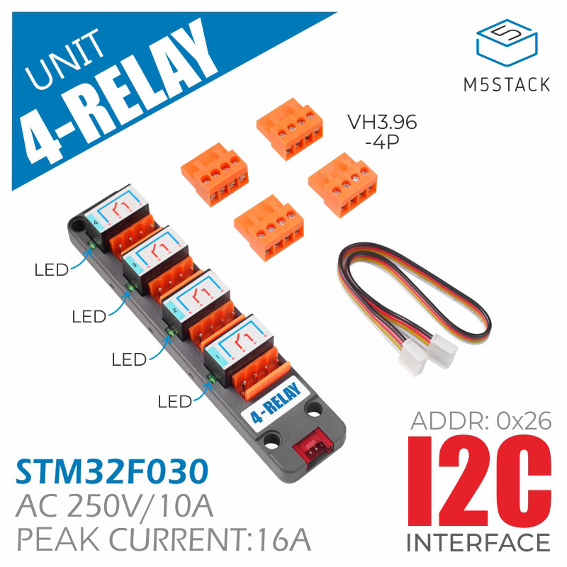 u097 M5Stack U097 4-Relay Unit for use with M5 Core, M5StickC, M5StickV