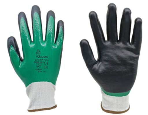 GUYARD U2 GRIP FULL Black, Green Polyethylene Work Gloves, Size 11, Nitrile Coating