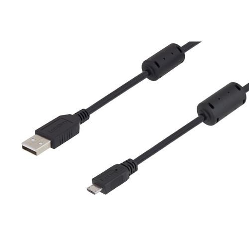 L-Com USB Cable, Male USB Type A to Male, USB 2.0 Micro USB Type B, Black, 2 m