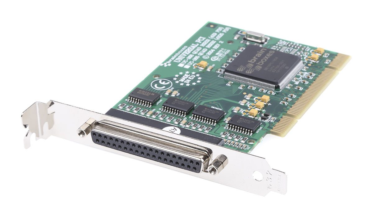 Brainboxes 4 Port Universal PCI, PCI DB9 Connector 9 Pin Male RS232 Serial Card