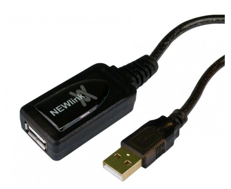 NewLink IC Socket USB Cable, Male USB Type A to Female, USB 2.0 USB Type A, Black, 15 m