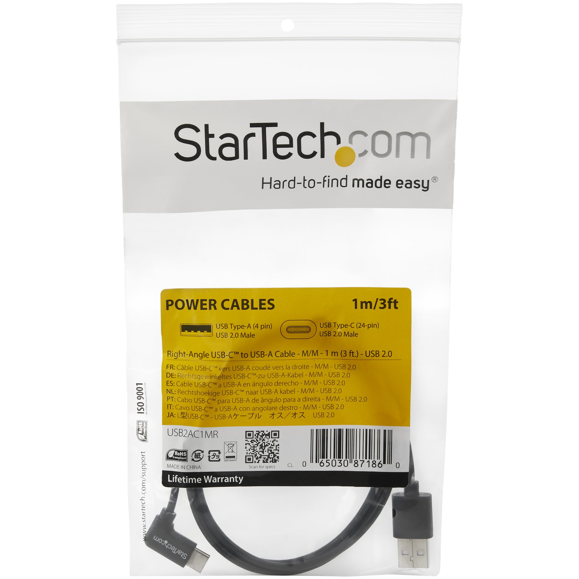 usb2ac1mr StarTech.com  USB 2.0, Male USB Type A to Male USB Type C, Black, 1 m