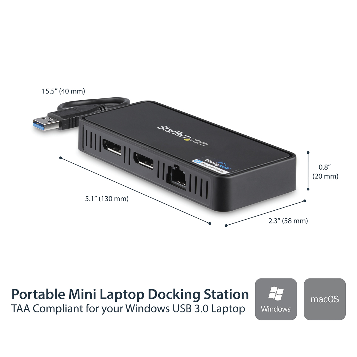 usba2dpgb StarTech.com  2 4096 x 2160 pixel USB 3.0 Docking Station USB Type A Portswith DisplayPort - 0 xUSB ports