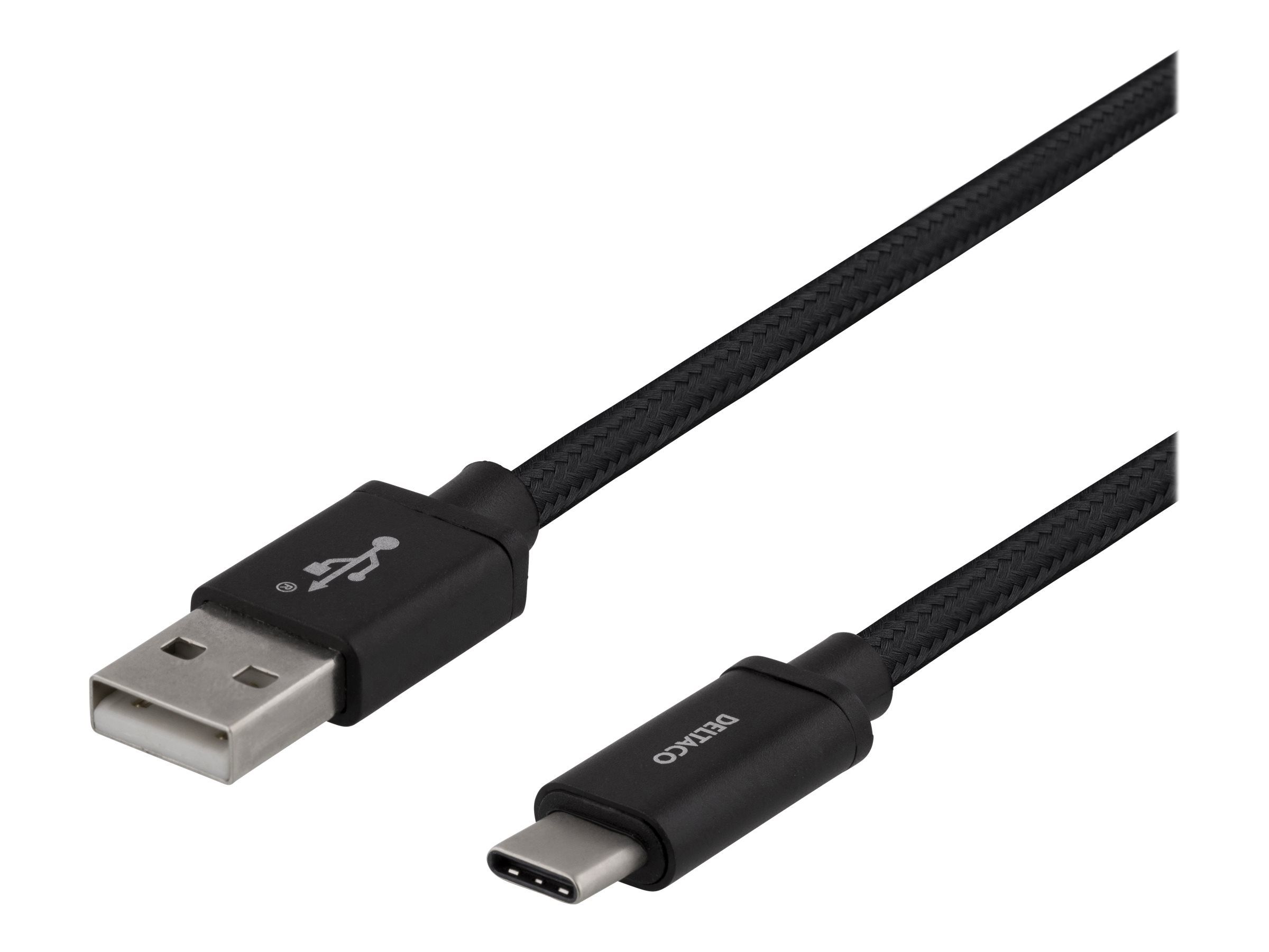 Deltaco USB Cable, Male USB Type A to Male, USB 2.0 USB Type C, Black, 1 m