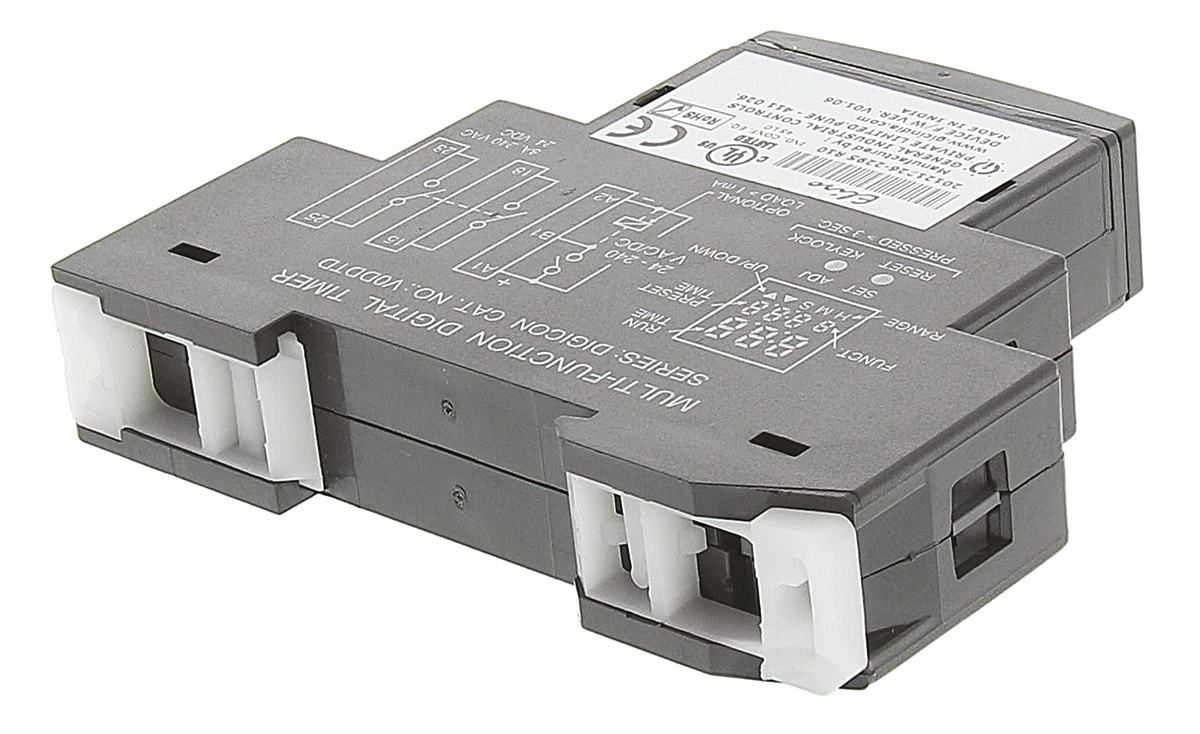 v0ddtd GIC V0DDT Series DIN Rail Timer Relay, 1-Contact, 240 V dc 24V ac, 240 V ac, 0.1 s to 999 h, Multifunction-Function,