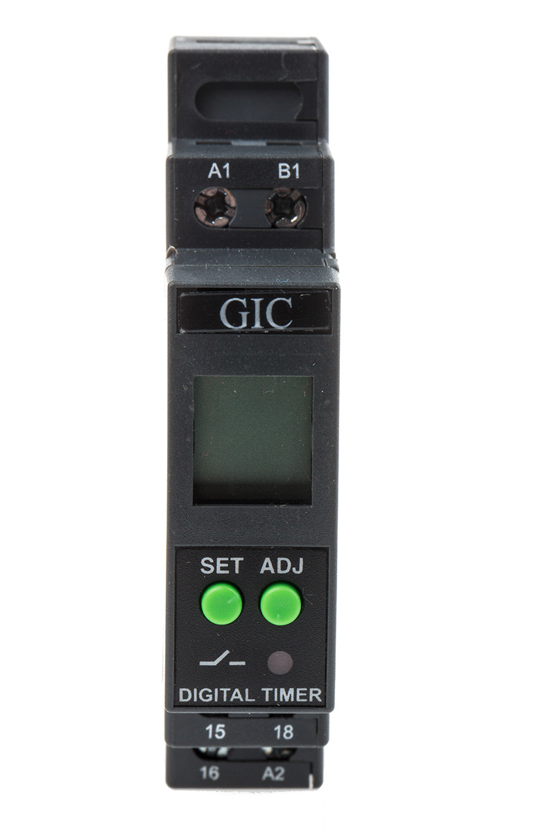 GIC V0DDT Series DIN Rail Timer Relay, 1-Contact, 240 V dc 24V ac, 240 V ac, 0.1 s to 999 h, Multifunction-Function,