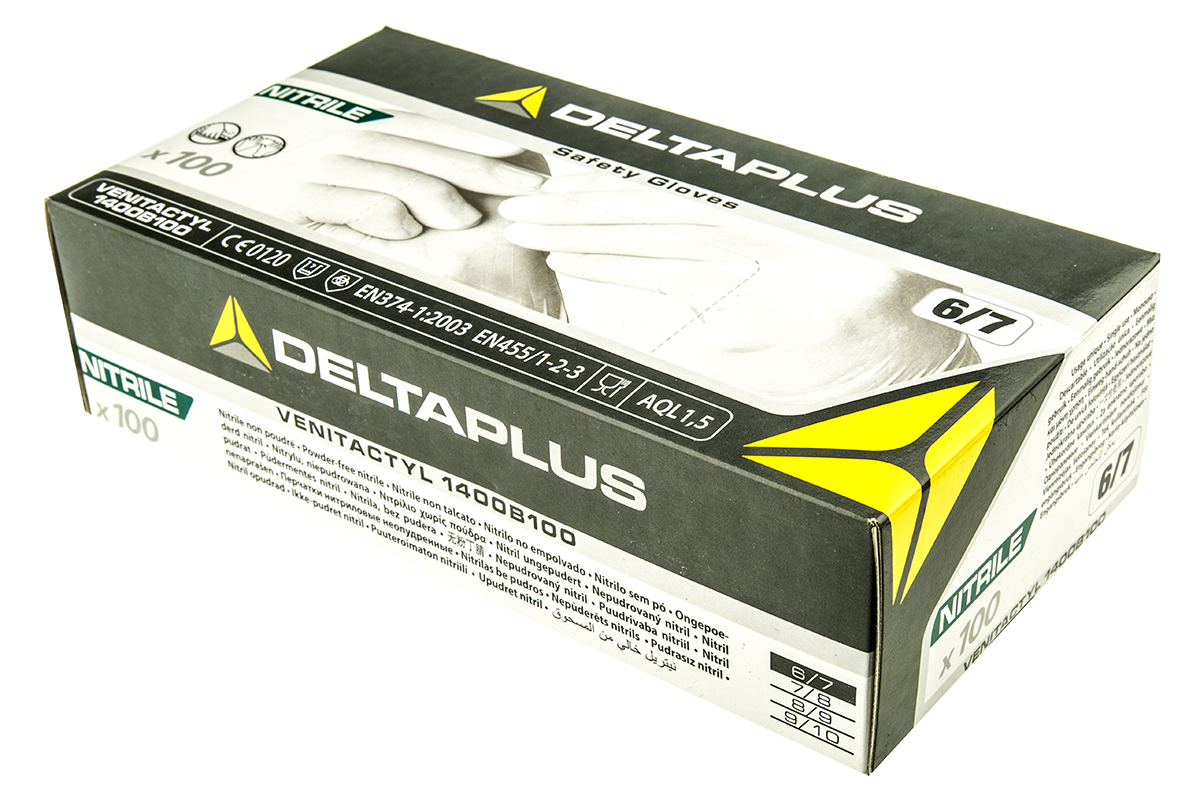 Delta Plus VENITACTYL V1400B100 Blue Nitrile Disposable Gloves, 100 per Pack