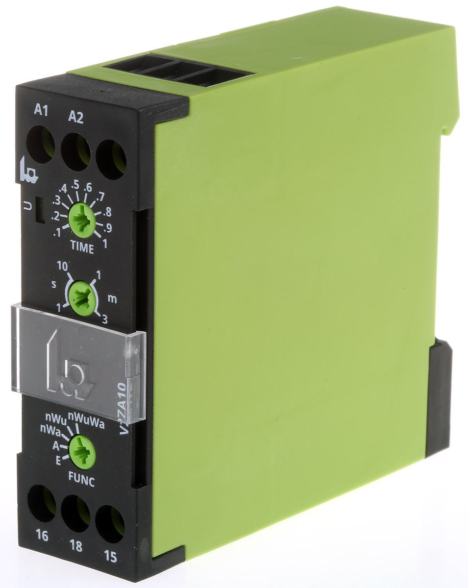 Tele V2ZA10 Series DIN Rail Timer Relay, 1-Contact, 240 V dc 240V ac, 18 to 180 s, Multifunction-Function, SPDT Switch