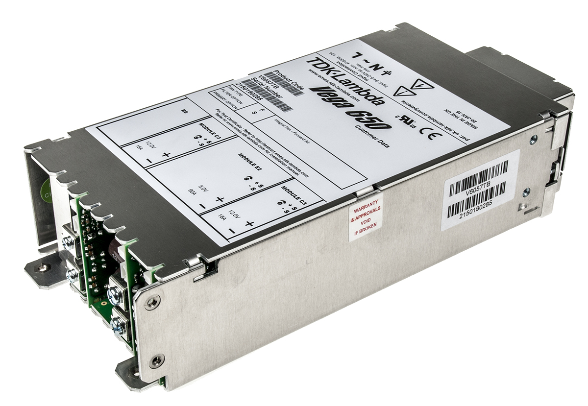 TDK-Lambda Switching Power Supply, V6FFS 5V60A,12V18A,12V18A 3 Output 12V dc, 60A, 650 W, Input 90V ac to  330 V dc,