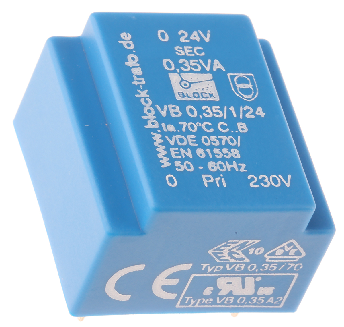 Block 24 V ac 1 Output Through Hole PCB Transformer, VDE, UL 0.35 VA