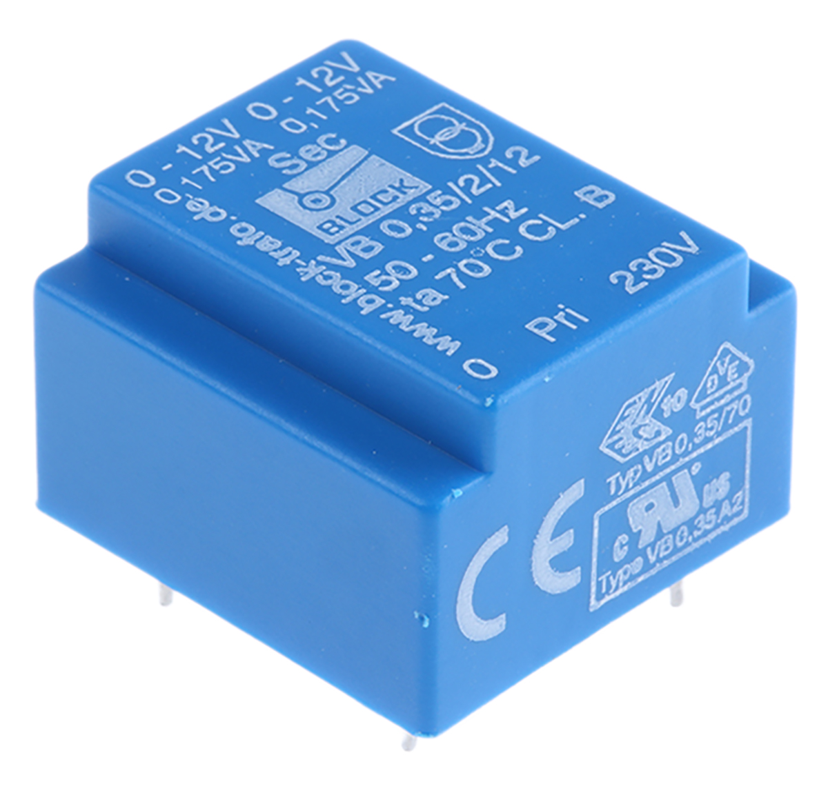 Block 12 V ac 2 Output Through Hole PCB Transformer, VDE, UL 0.35 VA
