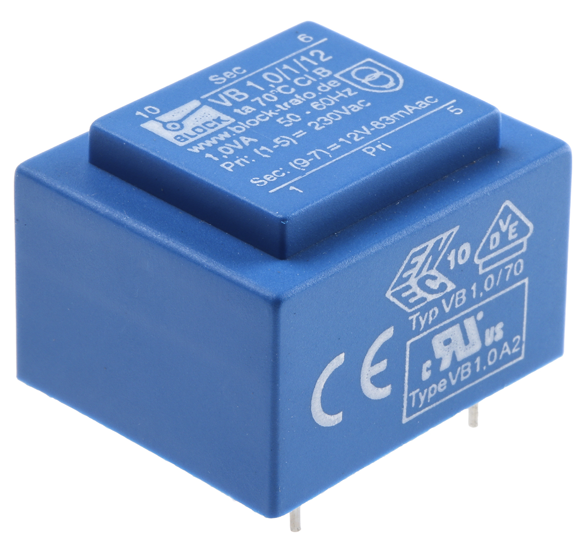 Block 12 V ac 1 Output Through Hole PCB Transformer, VDE, UL 1 VA