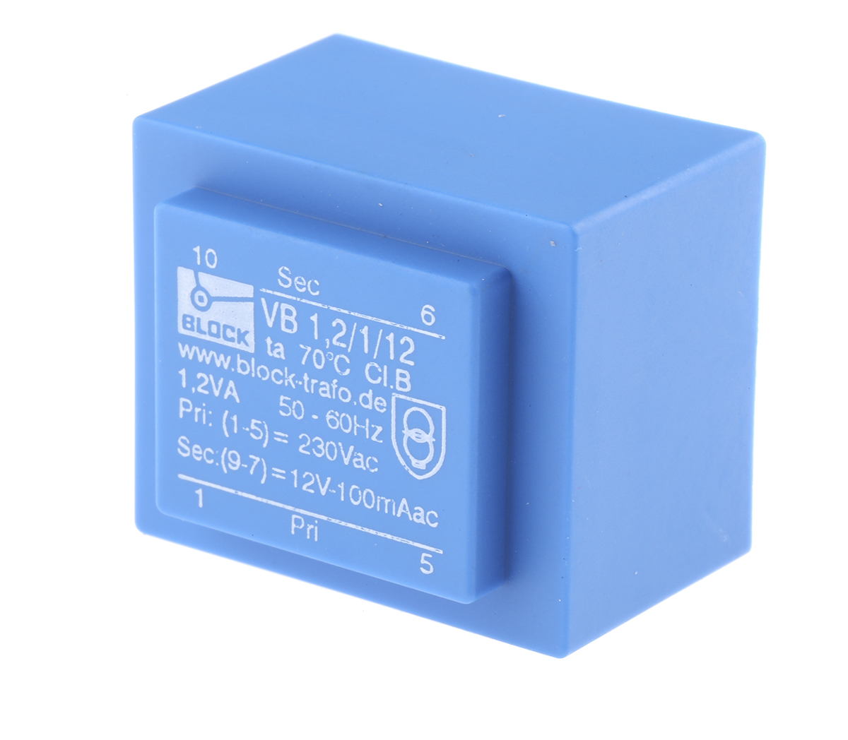 Block 12 V ac 1 Output Pin PCB Transformer, IEC 61558-2-6, IEC 61558-2-1, DIN EN 61558-2-1, C-UL-US, DIN EN 61558-2-6,