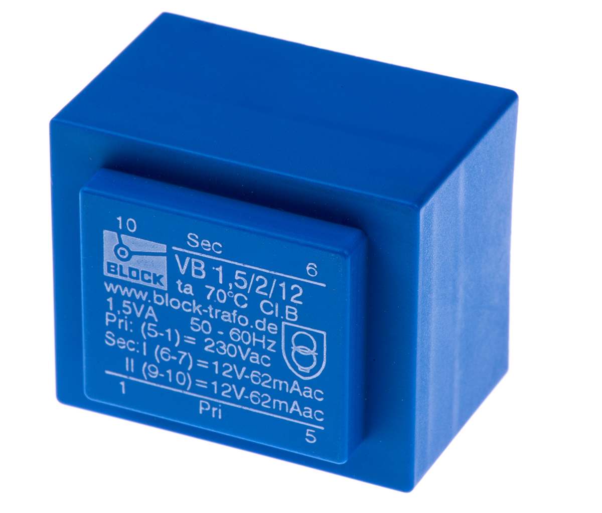 Block 6 to 2 x 24 V ac 12 Output Pin PCB Transformer, DIN EN 61558-2-1, IEC 61558-2-1, EN 61558-2-1, CSA 22.2 No.66, VDE