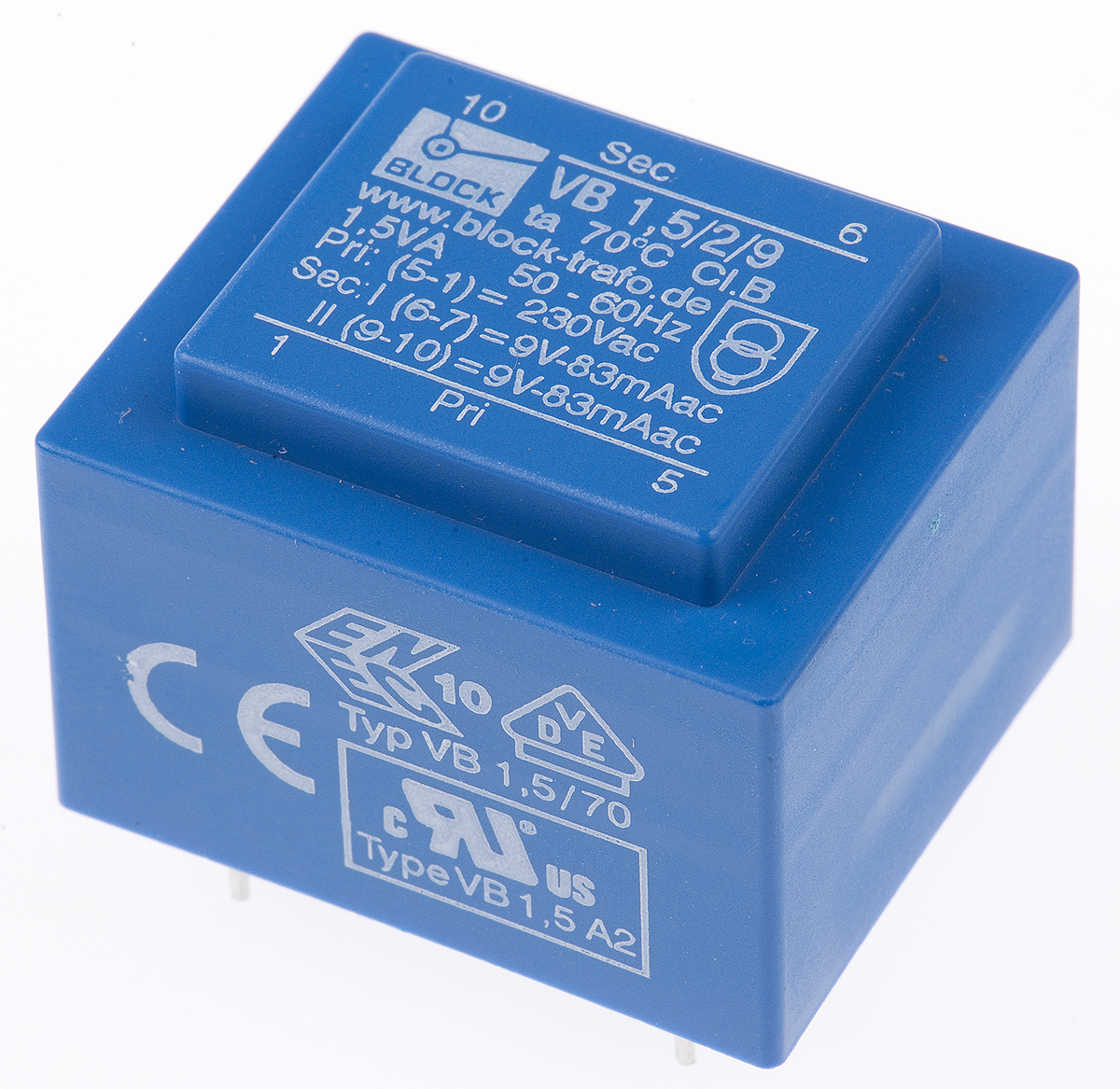Block 9 V ac 12 Output Pin PCB Transformer, IEC 61558-2-1, VDE 0570 Teil 2-6, VDE 0570 Teil 2-1, EN 61558-2-6, DIN EN