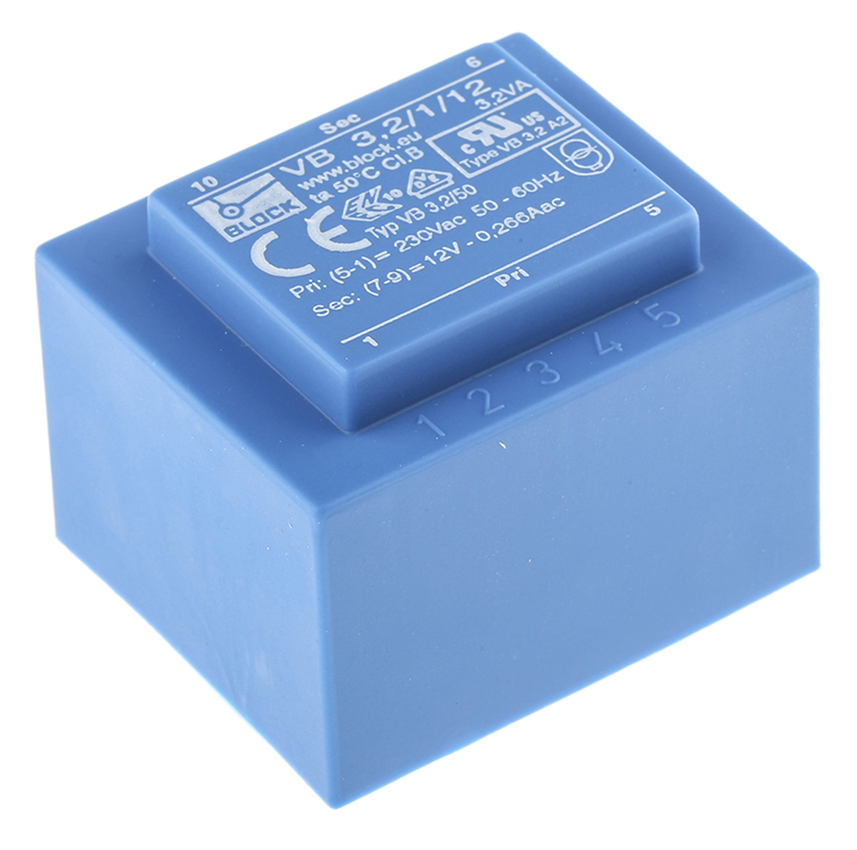 Block 12 V ac 1 Output Pin PCB Transformer, VDE 0570 Part 2-6, ENEC 10 (VDE), DIN EN 61558-2-6, IEC 61558-2-6, C-UL-US,